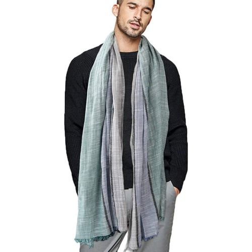 Jfkjg-Hommes Mode Foulard Echarpe De Plissée Rayée Confortable Coton Lin Hiver Étoles Châle