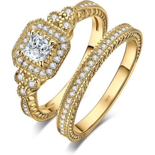 Jfkjg-Infini Empilable Bague Taille Princess Émeraude Pierre Argent 925 Femme, Classic Cubic Zirconia Bague Fiançailles Promise Anneau Alliance Plaqué Or Jaune Or Rose, Ensemble Bijoux Mariage