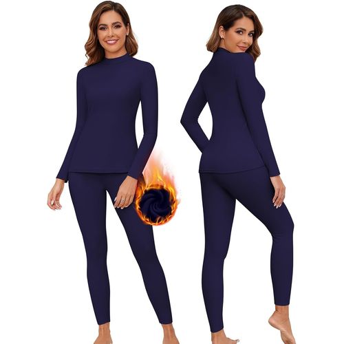 Jfkjg-Sous-Vêtements Thermiques En Polaire Pour Femme - Sous-Vêtements D'hiver Chauds - Sous-Vêtements Fonctionnels - Haut Thermique Avec Col Montant Et Pantalon Thermique - Legging Pour Le