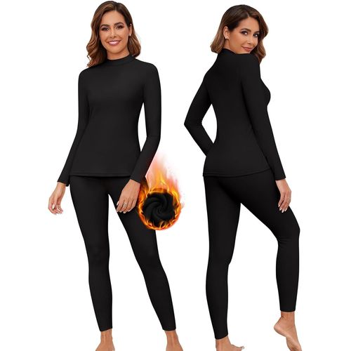 Jfkjg-Sous-Vêtements Thermiques En Polaire Pour Femme - Sous-Vêtements D'hiver Chauds - Sous-Vêtements Fonctionnels - Haut Thermique Avec Col Montant Et Pantalon Thermique - Legging Pour Le