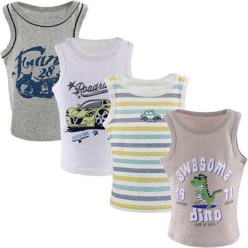 Jfkjg-Garçons Gilets À Col Rond Sous-Vêtements, T-Shirt Respirant Sans Manches, Débardeurs En Coton Doux Pour Enfants, Sous-Vêtements Blancs Ou Imprimés Pour Enfants De 2 À 10 Ans