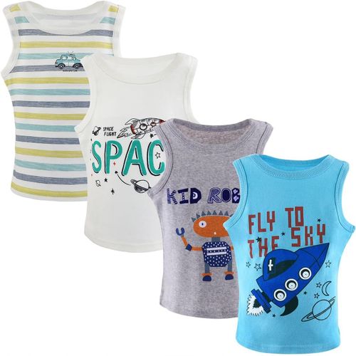 Jfkjg-Garçons Gilets À Col Rond Sous-Vêtements, T-Shirt Respirant Sans Manches, Débardeurs En Coton Doux Pour Enfants, Sous-Vêtements Blancs Ou Imprimés Pour Enfants De 2 À 10 Ans