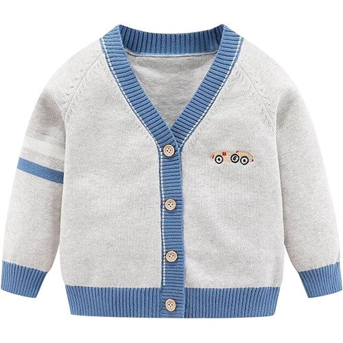 Jfkjg-Tout-Petits Garçons Cardigan Pull En Coton À Col En V Pour Petits Garçons Veste À Manches Longues Pour Enfants Boutons En Tricot Pour L'automne Et L'hiver