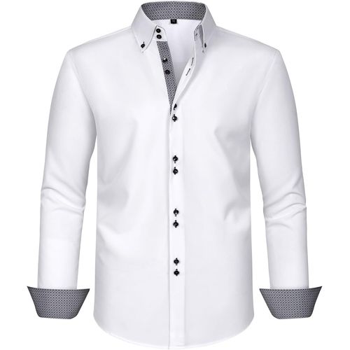 Jfkjg-Chemise Homme Manche Longues Chemise Habillée Chemise Casual Slim Regular Fit