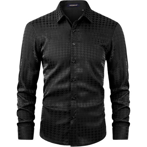 Jfkjg-Hommes Floral Paisley Satin Chemise A Manches Longues Decontracte Mode Formelle Chemises Habillees Boutons En Soie Coupe Reguliere Ceremonie De Fete De Mariage