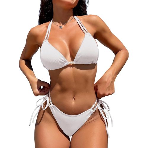 Jfkjg-Maillot De Bain Femme 2 Pieces Push Up Rembourré Réglable Triangle Bikinis Set Classique Taille Basse Ensemble De Bikini Brésilien Avec String