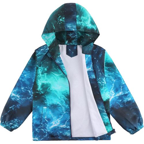 Jfkjg-Veste Imperméable Enfant Garçon Veste Coupe Vent À Capuche Blouson De Pluie Léger Doublé De Maille Pour Enfants 3 12 Ans