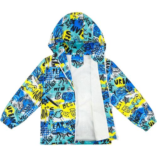 Jfkjg-Veste Imperméable Enfant Garçon Veste Coupe Vent À Capuche Blouson De Pluie Léger Doublé De Maille Pour Enfants 3 12 Ans