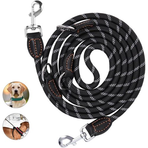 Chicslick-Laisse Chien, Laisse Pour Chien De Grande Et Moyenne Taille, Laisse Pour Chien, Laisse À Double Extrémité Pour Chien 3m, Laisse De Chien Avec 2 Mousquetons Et 3 Anneaux, Noir[X224]