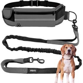 , Laisse Canicross, Main Libre Chien, Pour Ceinture, Running, Anti-Tirons, Réfléchissant, 160-220 Cm (Gris)