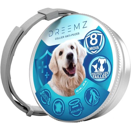 Jfkjg-® Collier Anti Puces Pour Chien - Collier Anti Puce Chien - Anti Tiques Haute Qualité - 8 Mois De Protection - 63cm Réglable Toutes Tailles - 100% Naturel - Imperméable Déperlant (1 Unité)