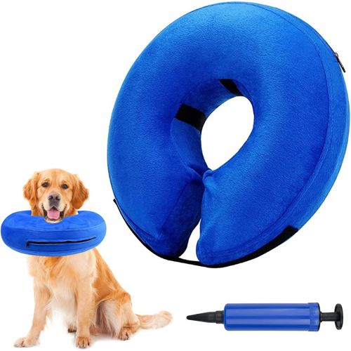 Jfkjg-Collerette Chien Gonflable, Anti Lechage Colliers De Récupération Gonflables Pour La Cicatrisation Des Plaies Et Empêcher Mordre Ou De Gratter (Blue Xl)