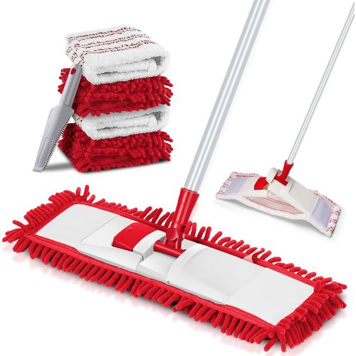 Teppe-Balai Serpillère, Serpillière Balai Plat Professionnel Rotatif À 360°, Balais Serpillière Lavage Sol Sec & Humide Avec 4 Tampons En Microfibre Et Chenille Pour Nettoyer Sol