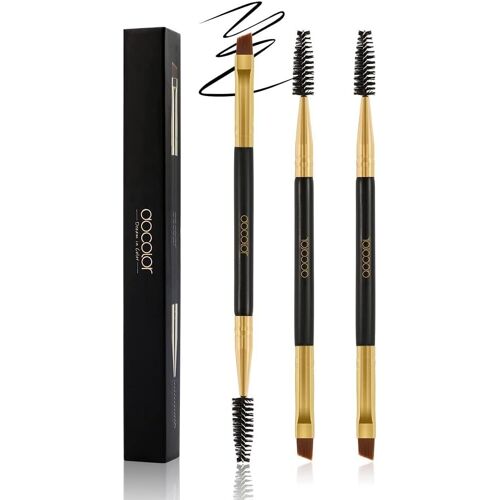 Pinceau De Maquillage 2 Pièces Professionnel Brosse À Sourcils Et En Spirale Double Extrémité Avec Pinceaux Maquillages Yeux(Blanc Et Doré) 