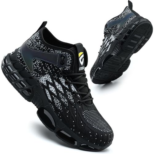 Kjakl-Chaussures De Sécurité Hommes Montante Imperméable Femmes Bottines De Sécurité Confortable Antidérapante Chaussures De Travail Lacet À Bouton Pivotant