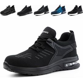 Kjakl-Chaussures De Sécurité Hommes Basket De Securite Femme Embout Acier Antidérapante Légère Coussin D'air Absorption Chaussures De Travail Noir Bleu Gris Eu36-48
