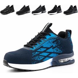 Kjakl-Chaussures De Sécurité Hommes Basket De Securite Femme Embout Acier Antidérapante Légère Coussin D'air Absorption Chaussures De Travail Noir Bleu Gris Eu36-48
