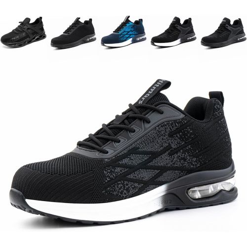 Kjakl-Chaussures De Sécurité Hommes Basket De Securite Femme Embout Acier Antidérapante Légère Coussin D'air Absorption Chaussures De Travail Noir Bleu Gris Eu36-48
