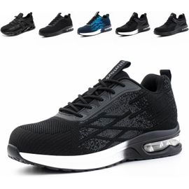 Kjakl-Chaussures De Sécurité Hommes Basket De Securite Femme Embout Acier Antidérapante Légère Coussin D'air Absorption Chaussures De Travail Noir Bleu Gris Eu36-48