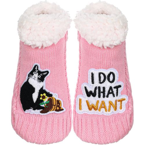 Tianyi-Chat Chausson Chaussette Femmes Antidérapant Hiver Chaud Tricot Pantoufles Doux Drôle Maison Mignon Noël Chaussettes Idées Cadeaux