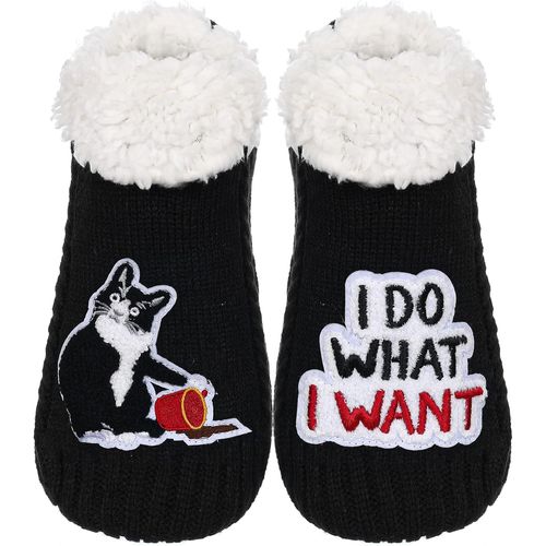 Tianyi-Chat Chausson Chaussette Femmes Antidérapant Hiver Chaud Tricot Pantoufles Doux Drôle Maison Mignon Noël Chaussettes Idées Cadeaux