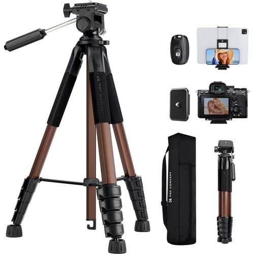 SUBZONAL-K&F CONCEPT Trépied Appareil Photo pour Smartphone 190cm, S255A3+BV01 Trépied Léger avec Clip de Téléphone, pour DSLR Nikon Canon Sony, iPhone, Samsung, Télécommande Bluetooth