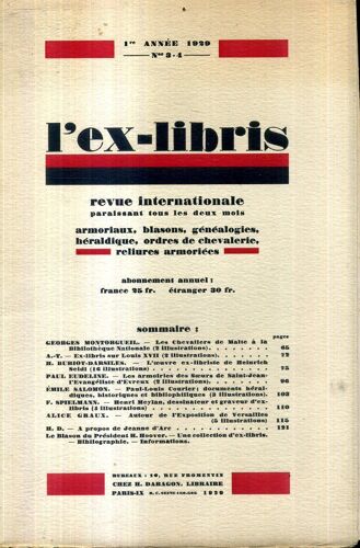 L'ex-Libris Revue Internationale Armoriaux Blasons Genealogies Heraldique Ordre De Chevalerie 1929 Numero Double 3-4