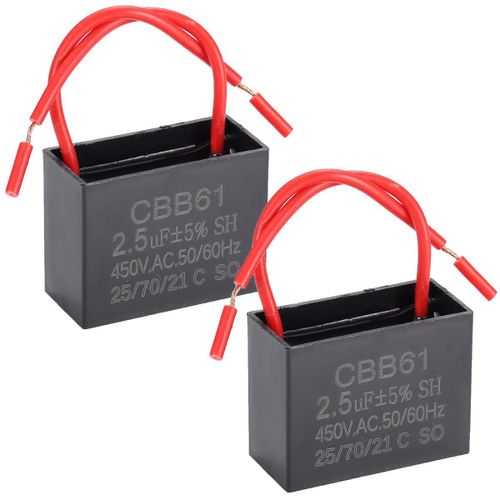2 pièces condensateur de ventilateur de plafond 2.5 uF 450V AC CBB61 moteur 50/60 Hz, sans polarité, 2 fils