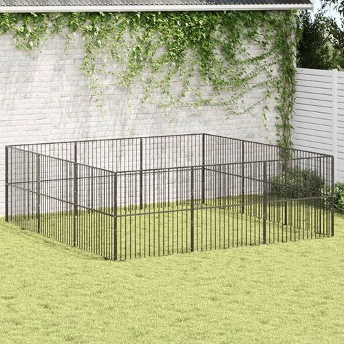Vidaxl Parc Pour Chien 12 Panneaux Noir Acier Galvanisé