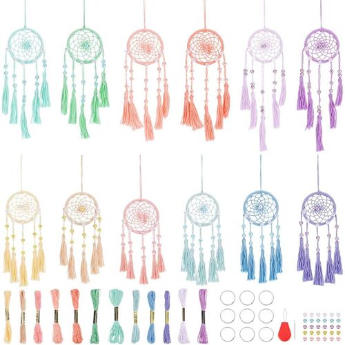 Lot de 12 Mini Attrape-rêves Ensemble Petit Attrape-rêves Coloré Attrape-rêves Bricolage Bohème Fait à la Main Porte-clés pour Pendentif de Sac à Main Miroir Voiture Suspension Sac à Dos