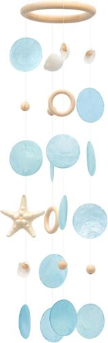 Carillon éolien en coquillages de mer fabriqué à la main avec étoiles de mer (Biue)