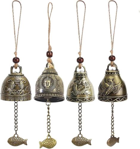 4 Pièces Bénédictions des Carillons Feng Shui,Carillons Éoliens Chinois,Carillons Éoliens Fengshui,Métal Vintage Fengshui Bell,Carillon à Vent Porte-Bonheur,Décoration d'intérieur et d'extérieur