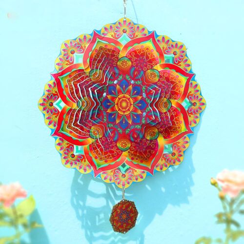 Mandala Carillon éolien 3D en acier inoxydable 30,5 cm à suspendre pour décoration intérieure et extérieure