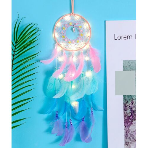 Attrape de Rêves LED,Faite Main Capteur de Rêves en Plumes Lumineux Dream Catcher pour Chambre Maison Décoration Tenture Murale Mobile Decoratif Filles Enfants Cadeau.[N5]