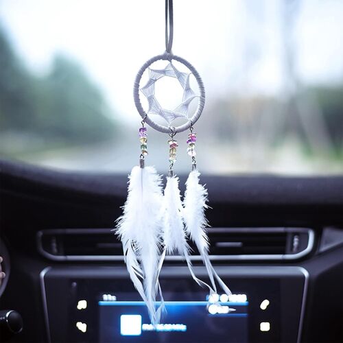 Attrape-rêves Faites à la Main,Attrapeur de Rêves avec Plumes,Attrape-rêves Mystérieux,Ornement Voiture Intérieur Rétroviseur Pendentif Charme de Voiture Suspendu,pour Décoration Chambre Maison