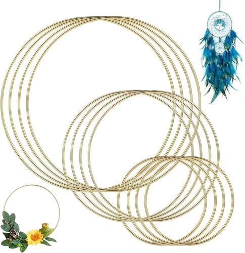 12 Pièces Cercle Metal,Cercle Attrape Reve 10 15 20 cm,Anneau Attrape Rêve,Cercle Decoration,Cercle Macramé Couronne Fleur,Le Cercle de Fer pour Floral Hoop,Art Floral,Mariage,Capteurs de Rêves
