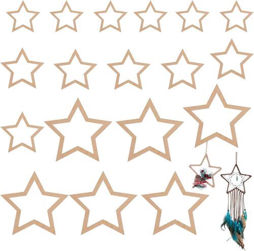 18 Pièces Cercle Attrape Reve en Forme D'Étoile 3 Formes,Cercle Bois,Cercle en Bois pour Attrape Reve,Cercle en Bois pour Attrape Rêve Macramé pour Décoration DIY Art Créatifs Attrape-Rêve