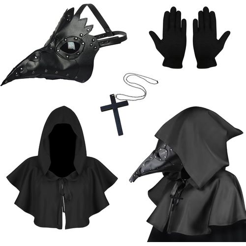 Cauc-Masque Gothique De Médecin De La Peste, Masque Rétro De Style Steampunk Pour Cosplay, Masque À Bec Et Gants Noirs, Accessoires Pour Déguisement D¿Halloween