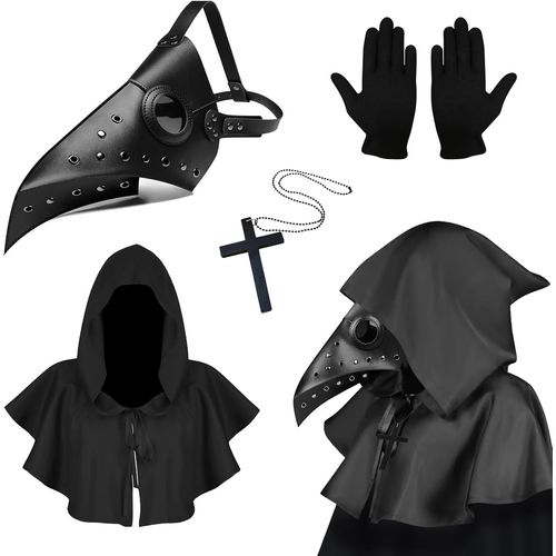 Cauc-Masque Gothique De Médecin De La Peste, Masque Rétro De Style Steampunk Pour Cosplay, Masque À Bec Et Gants Noirs, Accessoires Pour Déguisement D¿Halloween