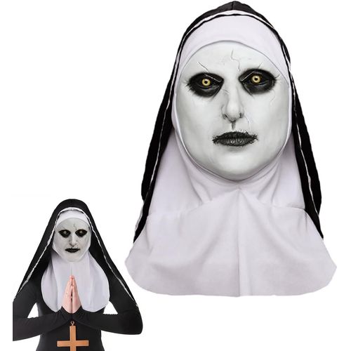 Masque D'horreur D'halloween,Masque De Nonne Avec Foulard Casque,Nonne D'halloween Masques En Latex Effrayants Pour Halloween Carnaval Party Cosplay Costume Accessoires.[J439]