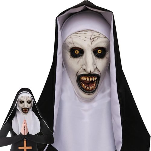 Masque D'horreur D'halloween,Masque De Nonne Avec Foulard Casque,Nonne D'halloween Masques En Latex Effrayants Pour Halloween Carnaval Party Cosplay Costume Accessoires.[J440]