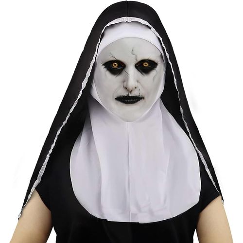 Horreur Nonne Masque,Halloween Horreur Latex Masque Avec Foulard Casque,Nonne Effrayante D'halloween Effrayant Cosplay Masque,Masque De Terreur D'halloween Pour Costume Cosplay.[J98]