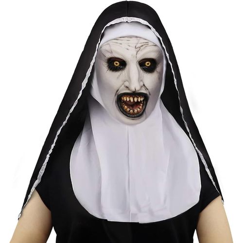 Horreur Nonne Masque,Halloween Horreur Latex Masque Avec Foulard Casque,Nonne Effrayante D'halloween Effrayant Cosplay Masque,Masque De Terreur D'halloween Pour Costume Cosplay.[J100]
