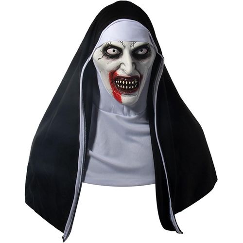 Masque D'horreur De Nonne Avec Foulard Casque-Masque De Terreur D'halloween En Latex Effrayant Pour Carnaval Et Fête