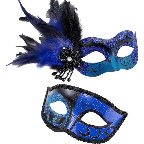 Masque De Bal Masqué Avec Plume Pour Couple-Masque De Bal Masqué Avec Plume Et Masque Vénitien Pour Homme.[J489]