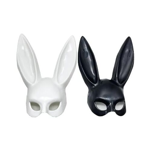 Lot De 2 Masques De Lapin De Pâques Avec Oreilles Noires Et Blanches Pour Adulte,Masque De Lapin Pour Bal Masqué,Jeu De Rôle,Accessoires De Costume De Lapin Adaptés Pour Pâques,Carnaval