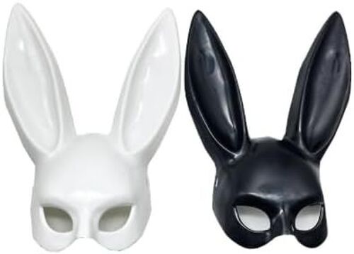Lot De 2 Masques De Lapin De Pâques Avec Oreilles Noires Et Blanches Pour Adulte,Masque De Lapin Pour Bal Masqué,Jeu De Rôle,Accessoires De Costume De Lapin Adaptés Pour Pâques,Carnaval