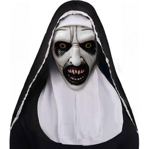 Masque D'halloween La Nonne En Latex Avec Foulard-Effrayant Et Terrifiant Pour Fêtes Costumées D'halloween Et Carnaval