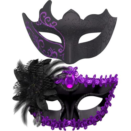 2 Pièces Masque Vénitien Couple Masque De Mascarade Bal Masqué Vénitien Masque Pour Les Yeux Pour Femme Homme Halloween Mascarade Carnaval,Noir & Violet