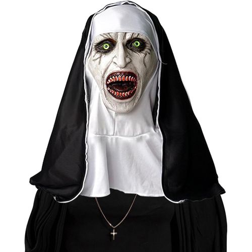 Masque D'horreur De Nonne Avec Foulard Casque,Masque D'horreur En Latex,Masques Effrayants,Masque De Religieuse Sorcière Pour Halloween Carnaval Déguisement Costume Cosplay.[J384]